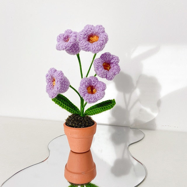 Hand-Woven Potted Knit Flowers