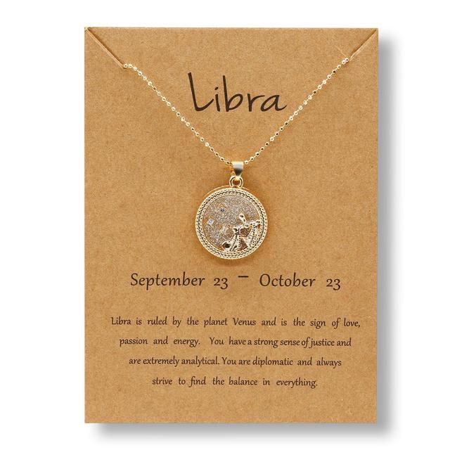 Horoscope Zodiac Sign Gold Pendant Necklace