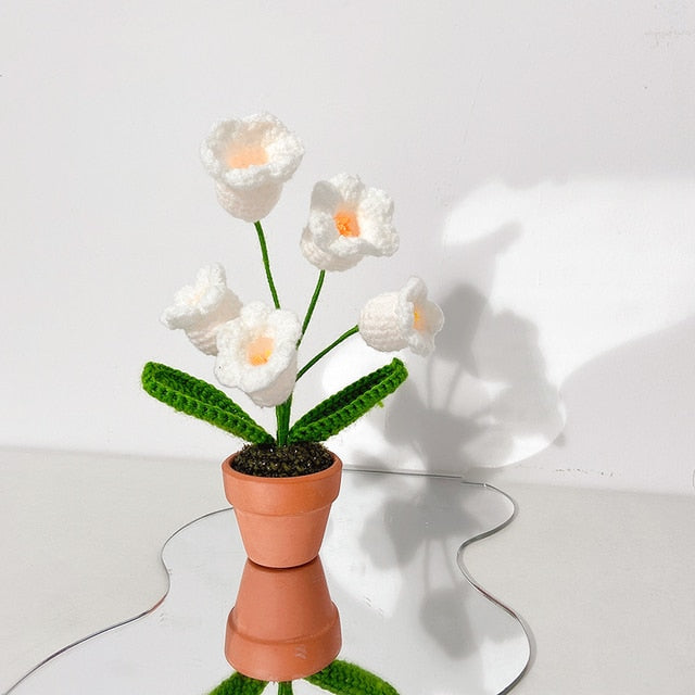 Hand-Woven Potted Knit Flowers