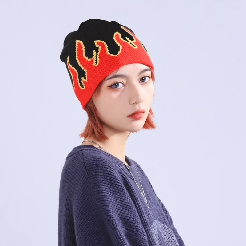 Soft Warm Unisex Bonnet With Flames