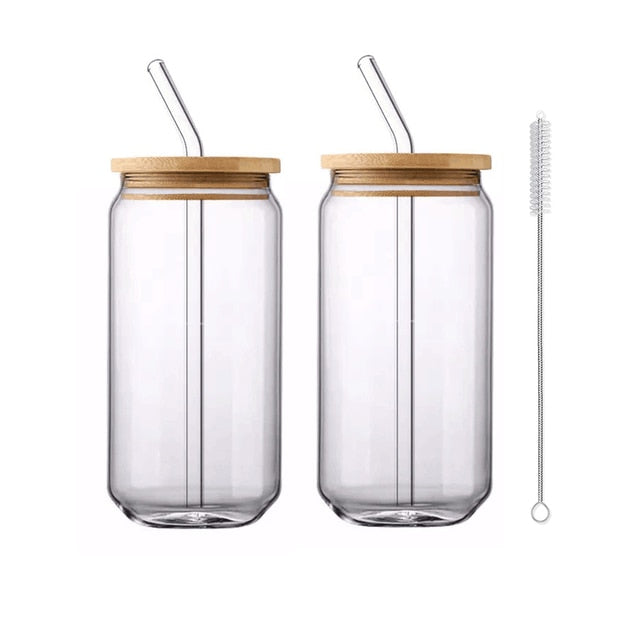 Glass Cup With Lid Straw Included