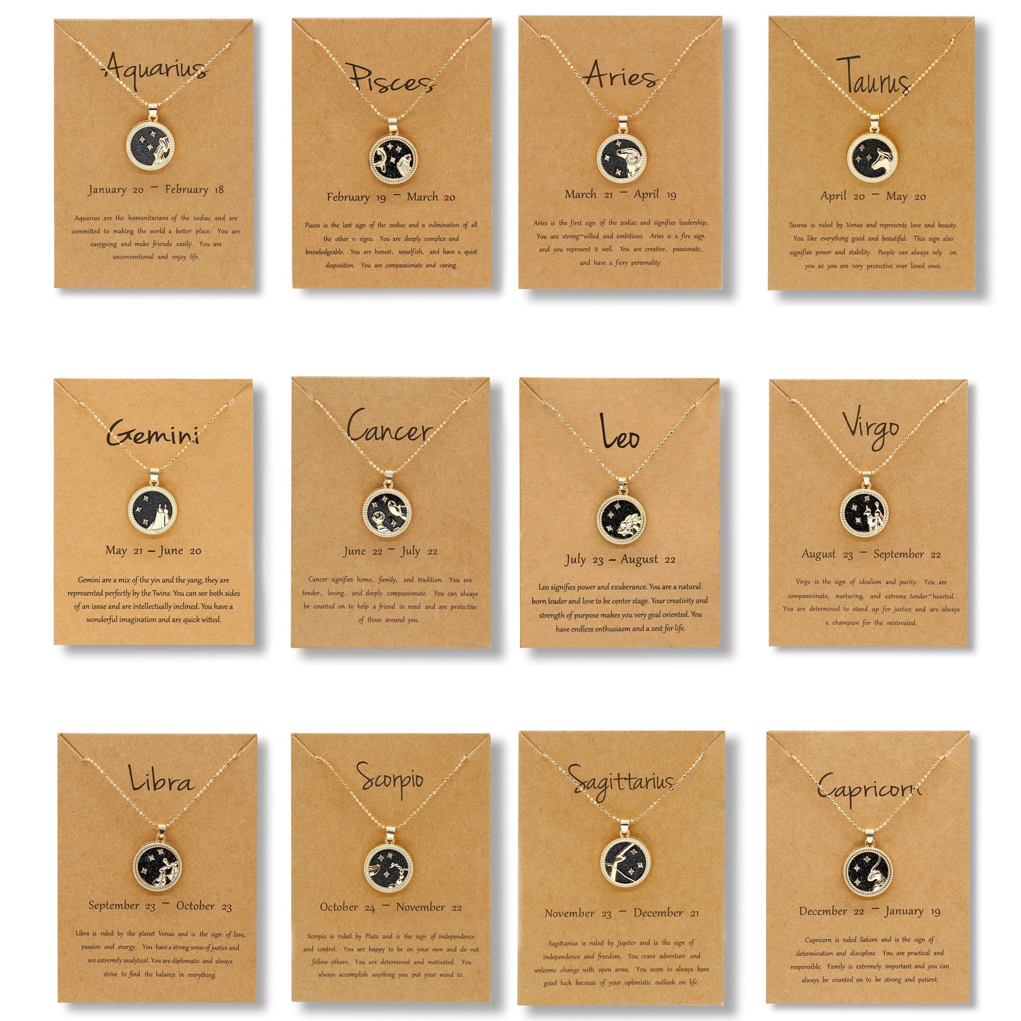 Horoscope Zodiac Sign Gold Pendant Necklace