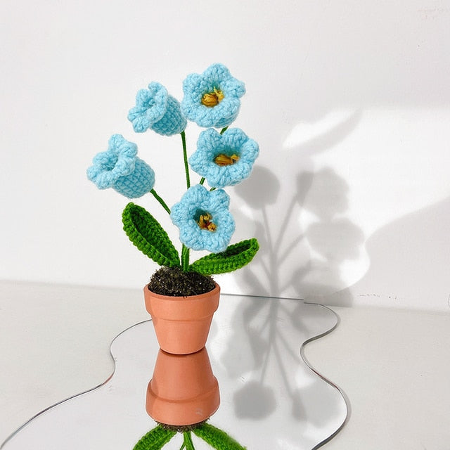 Hand-Woven Potted Knit Flowers