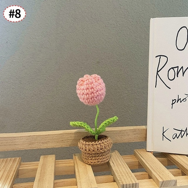 Hand-Woven Potted Knit Flowers
