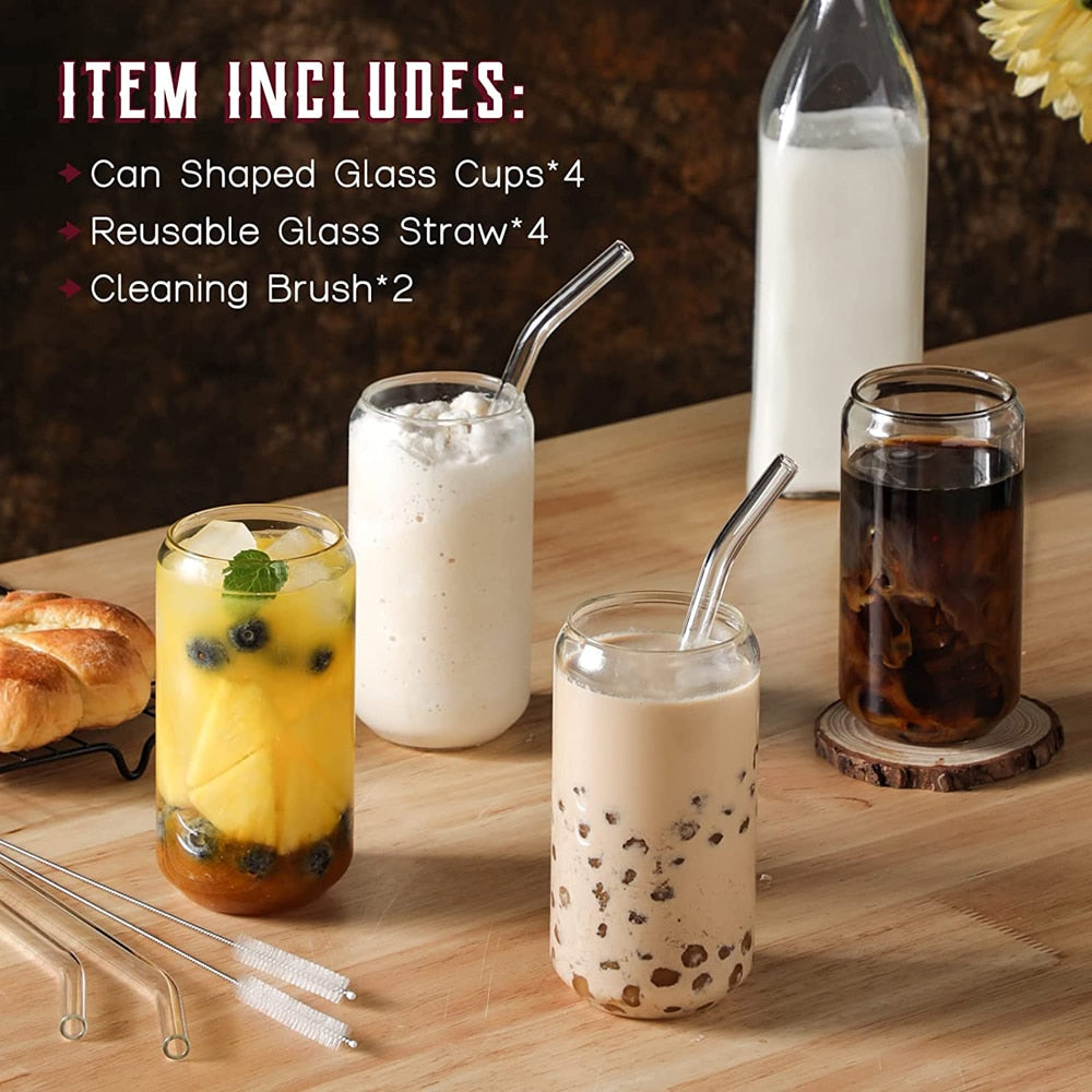 Glass Cup With Lid Straw Included