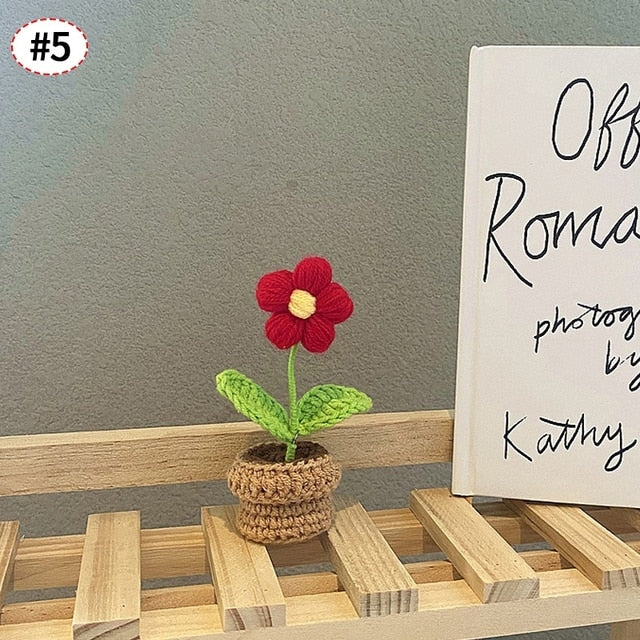 Hand-Woven Potted Knit Flowers