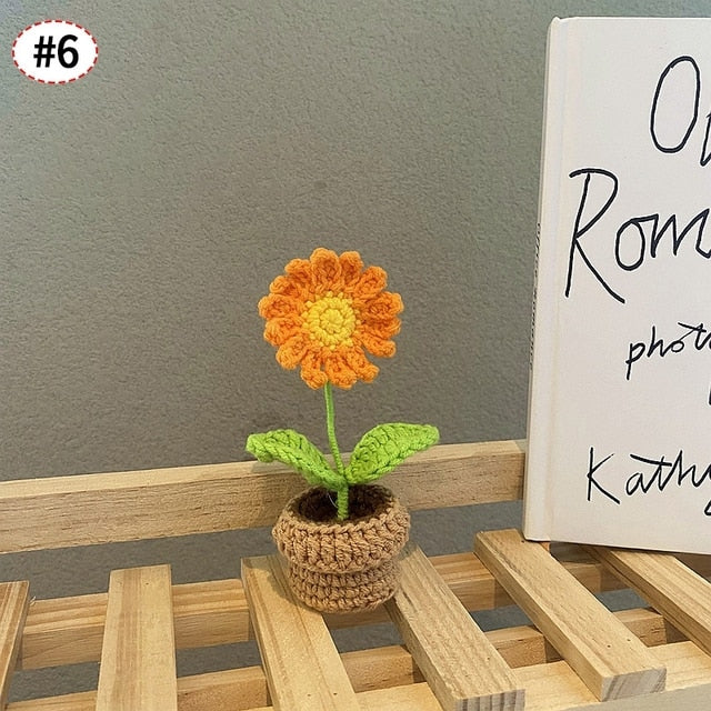 Hand-Woven Potted Knit Flowers