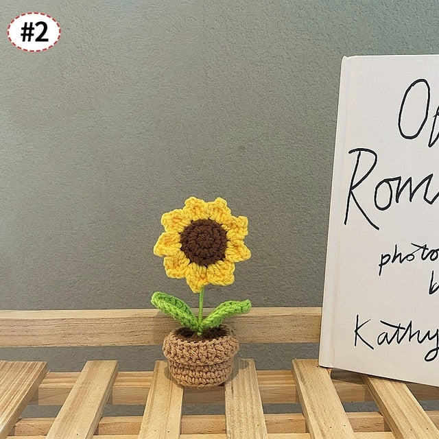 Hand-Woven Potted Knit Flowers