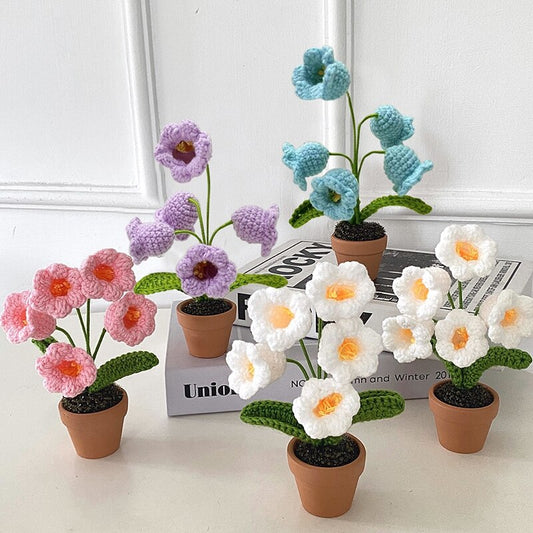 Hand-Woven Potted Knit Flowers