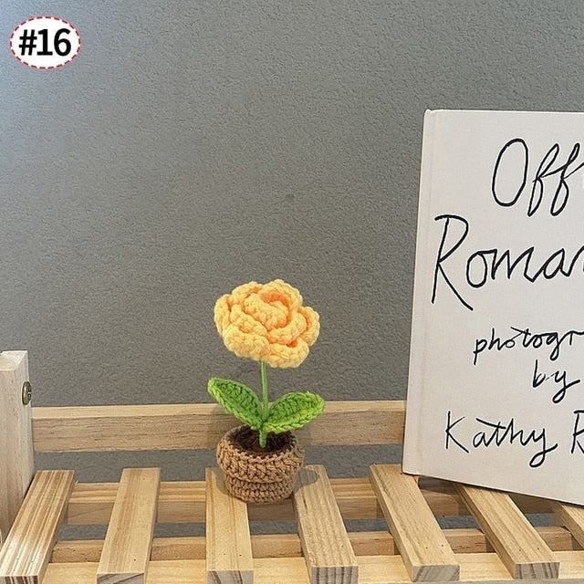 Hand-Woven Potted Knit Flowers