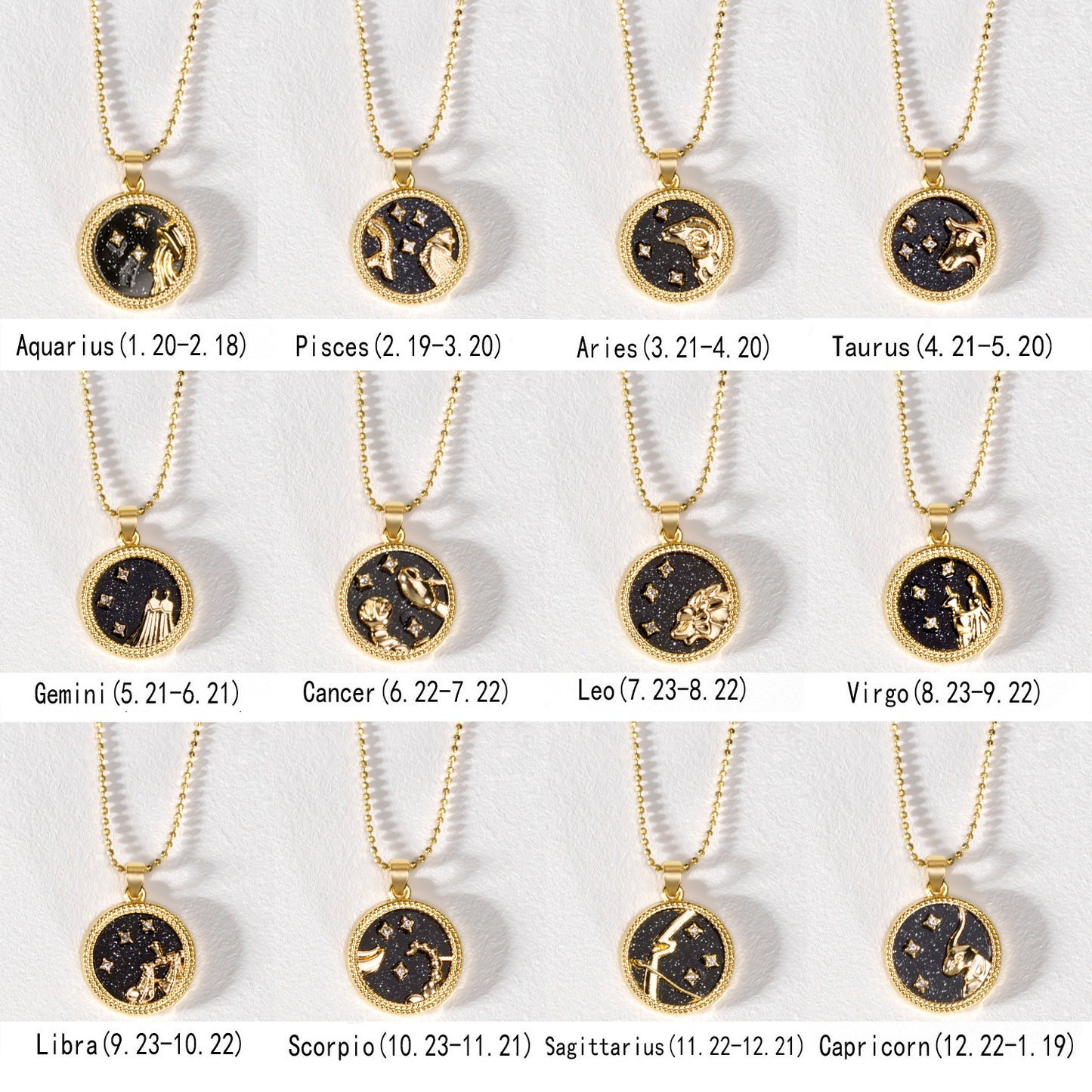 Horoscope Zodiac Sign Gold Pendant Necklace