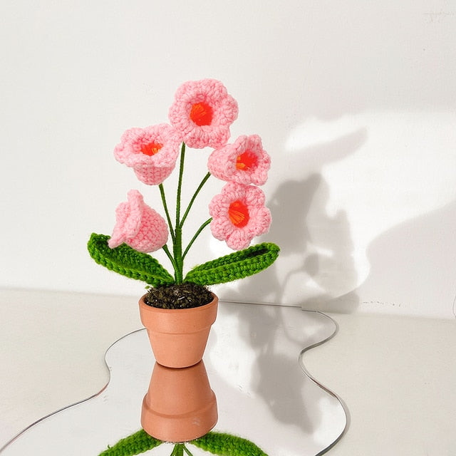 Hand-Woven Potted Knit Flowers