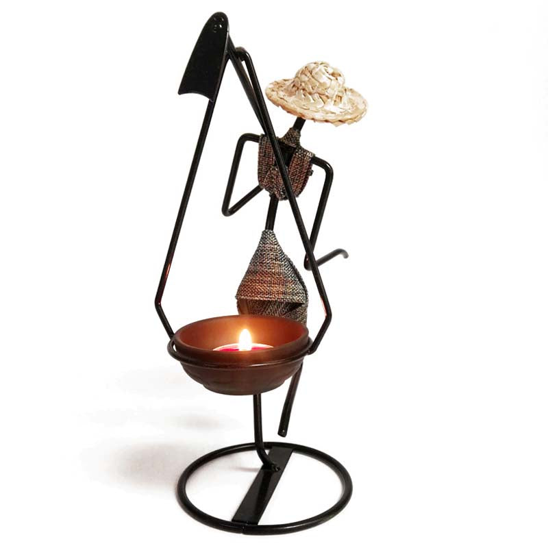Lady Character Iron Candlestick