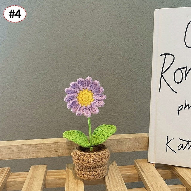 Hand-Woven Potted Knit Flowers