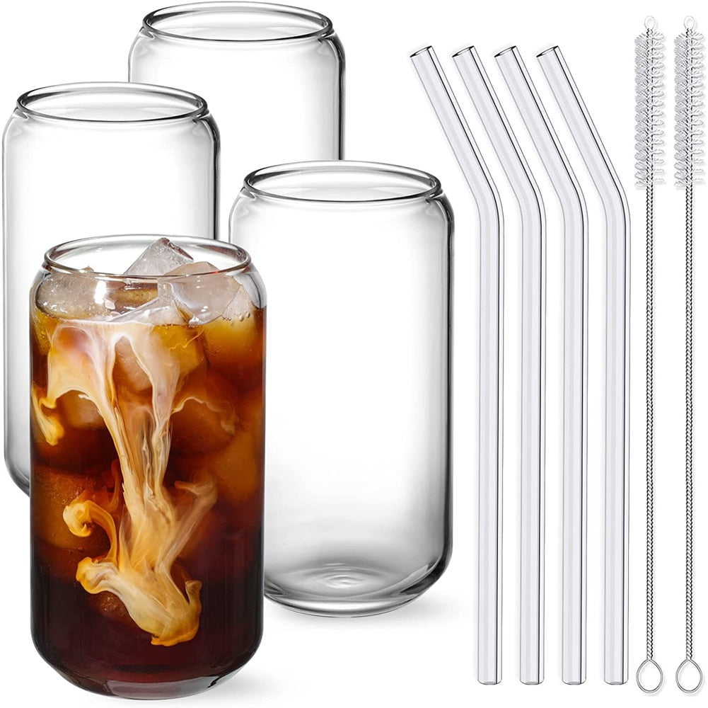 Glass Cup With Lid Straw Included