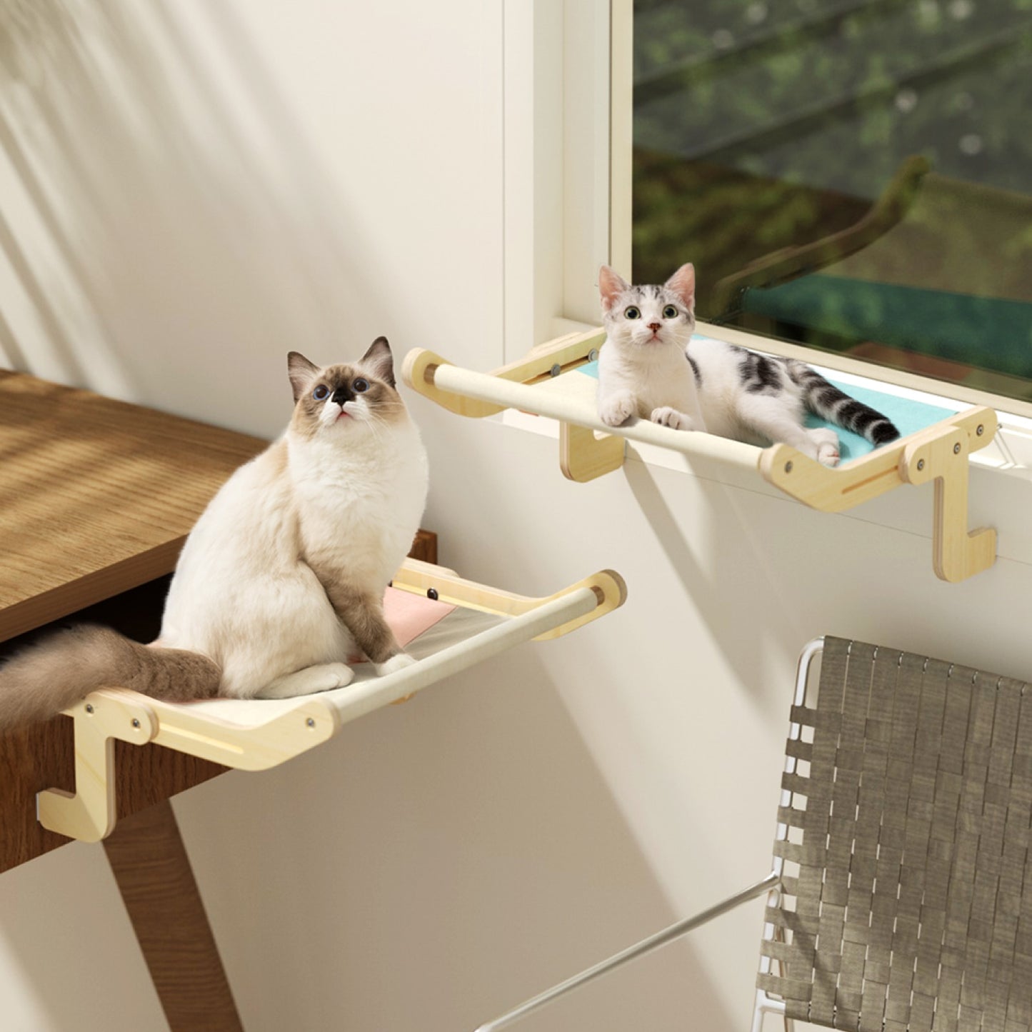 Window Perch Wooden Assembly Hanging Bed Hammock Cats