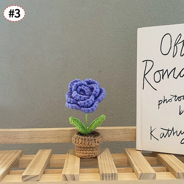 Hand-Woven Potted Knit Flowers