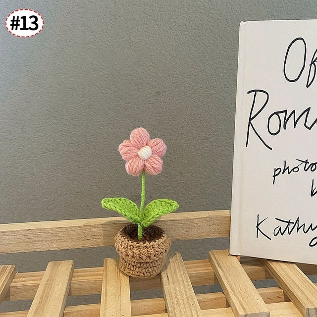 Hand-Woven Potted Knit Flowers