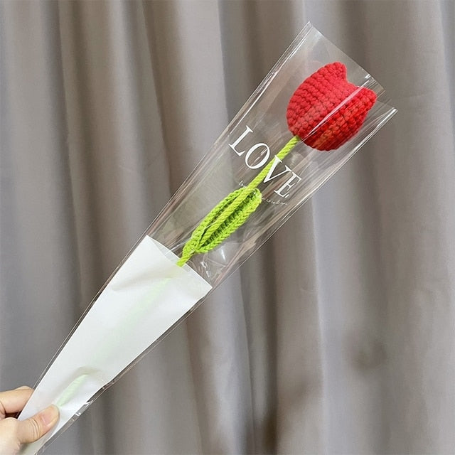 Hand-Woven Potted Knit Flowers