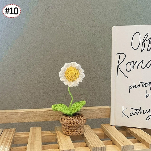 Hand-Woven Potted Knit Flowers