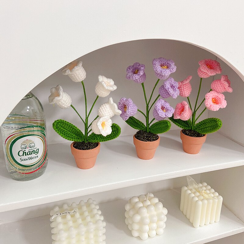 Hand-Woven Potted Knit Flowers