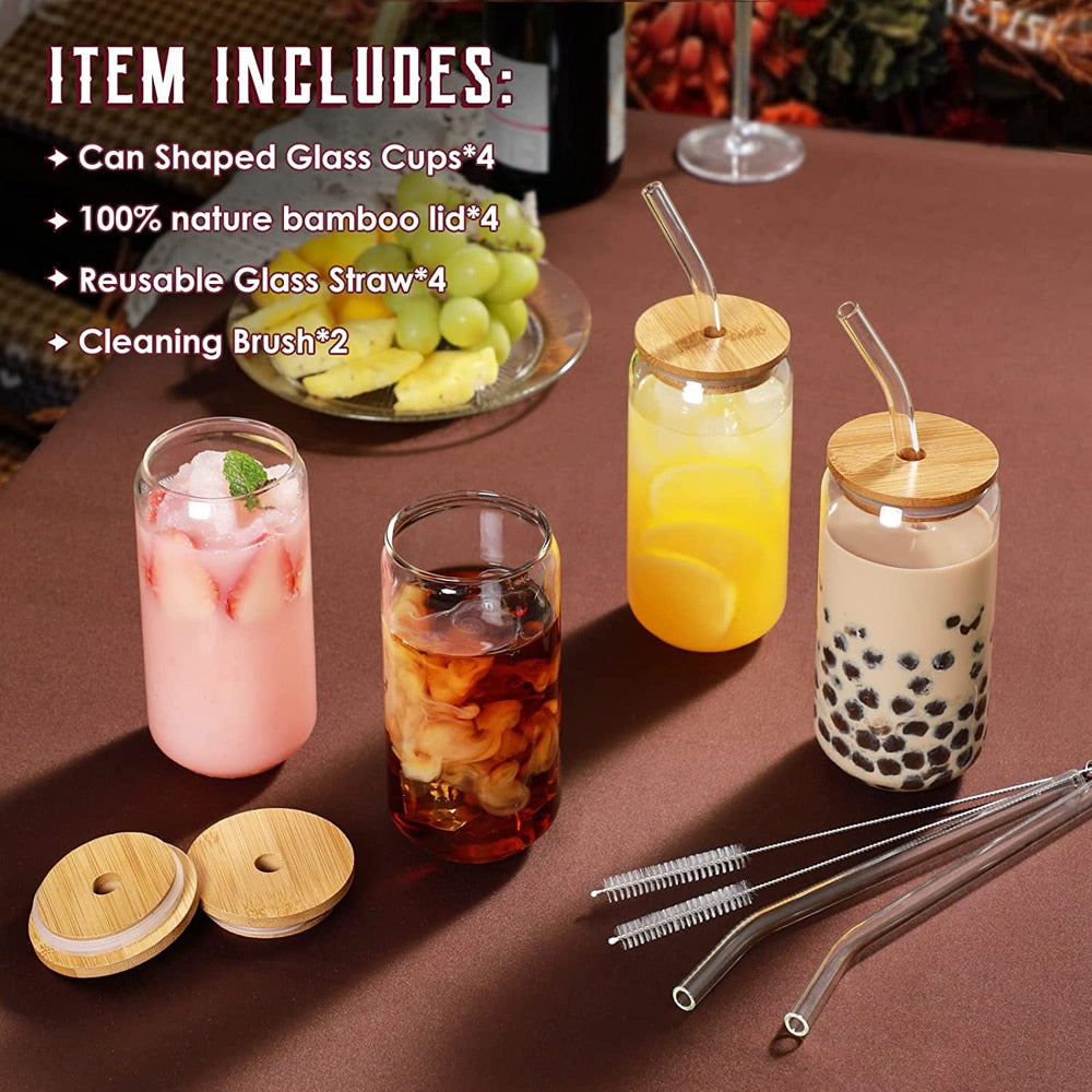 Glass Cup With Lid Straw Included