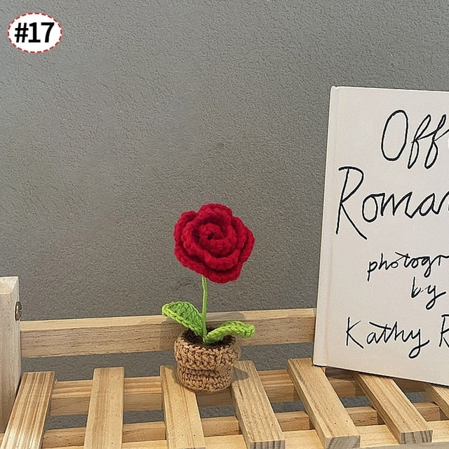 Hand-Woven Potted Knit Flowers