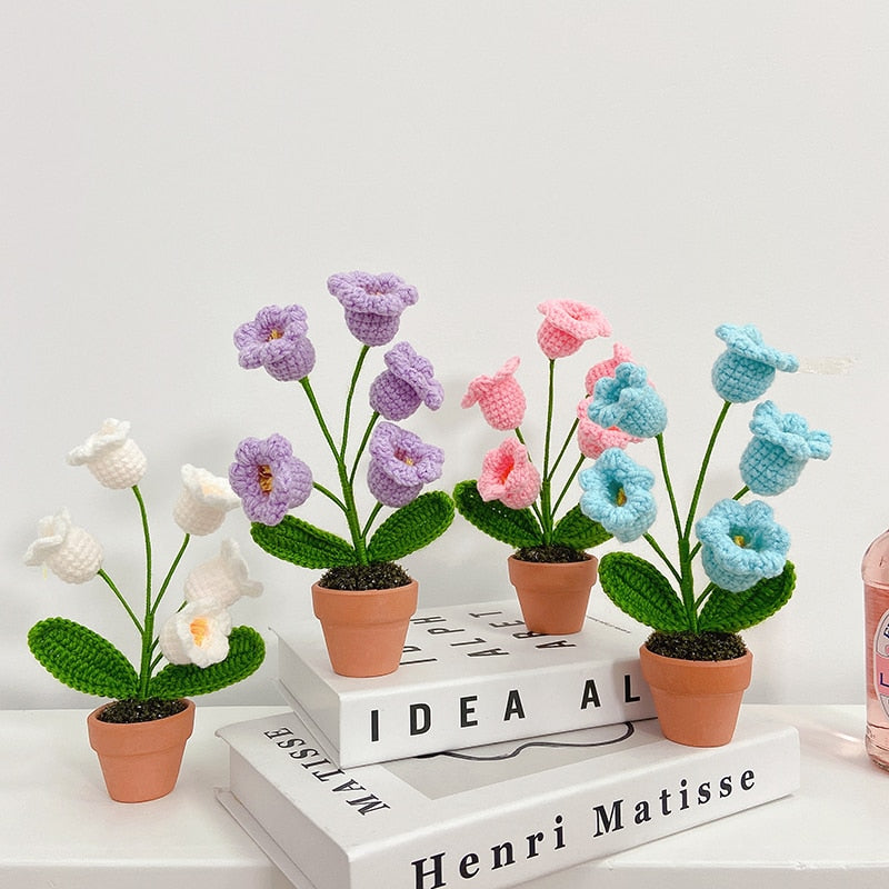 Hand-Woven Potted Knit Flowers